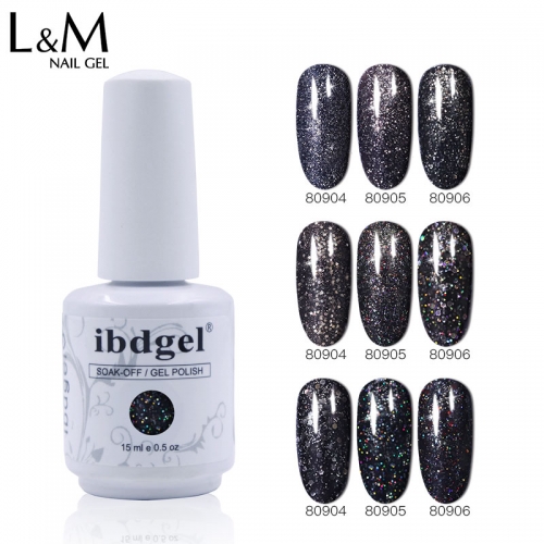 【Black Diamond Gel 】ibdgel Black Diamond Gel Polish Black Glitter Color Nail Gel Varnish Long Lasting Semi-Permanent